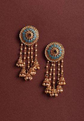 Gold-Plated Blue Contemporary Drop Earrings with Kundan for Women | Traditional Ethnic Jewellery for Wedding & Festive Wear | Gift for Her