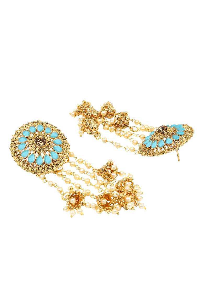 Gold-Plated Blue Contemporary Drop Earrings with Kundan for Women | Traditional Ethnic Jewellery for Wedding & Festive Wear | Gift for Her - Indya