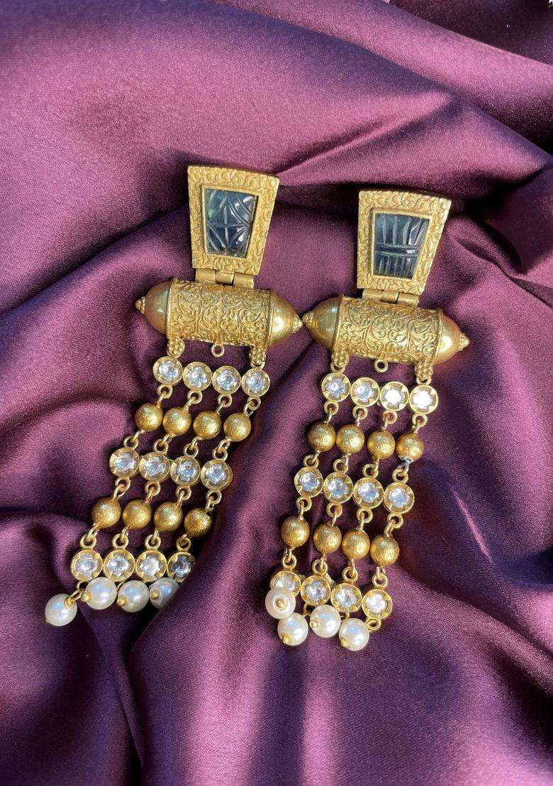 Gold-Plated Contemporary Drop Earrings for Women | Fusion Party & Festive Wear | Gift for Her - Indya