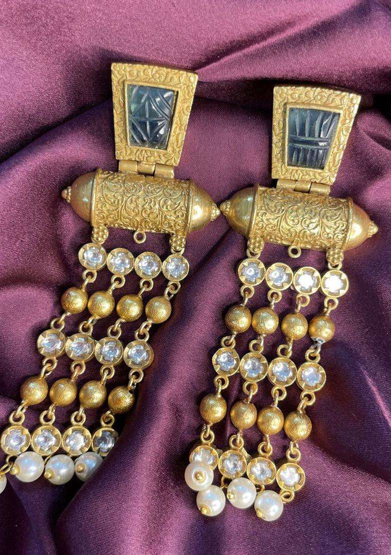 Gold-Plated Contemporary Drop Earrings for Women | Fusion Party & Festive Wear | Gift for Her - Indya