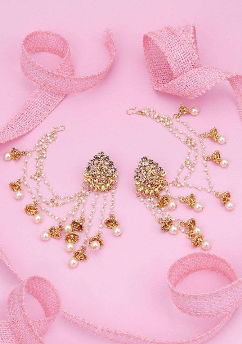 Gold-Plated Contemporary Chained Jhumkas Earrings with Pearl for Women | Traditional Ethnic Jewellery for Wedding & Festive Wear | Gift for Her - Indya