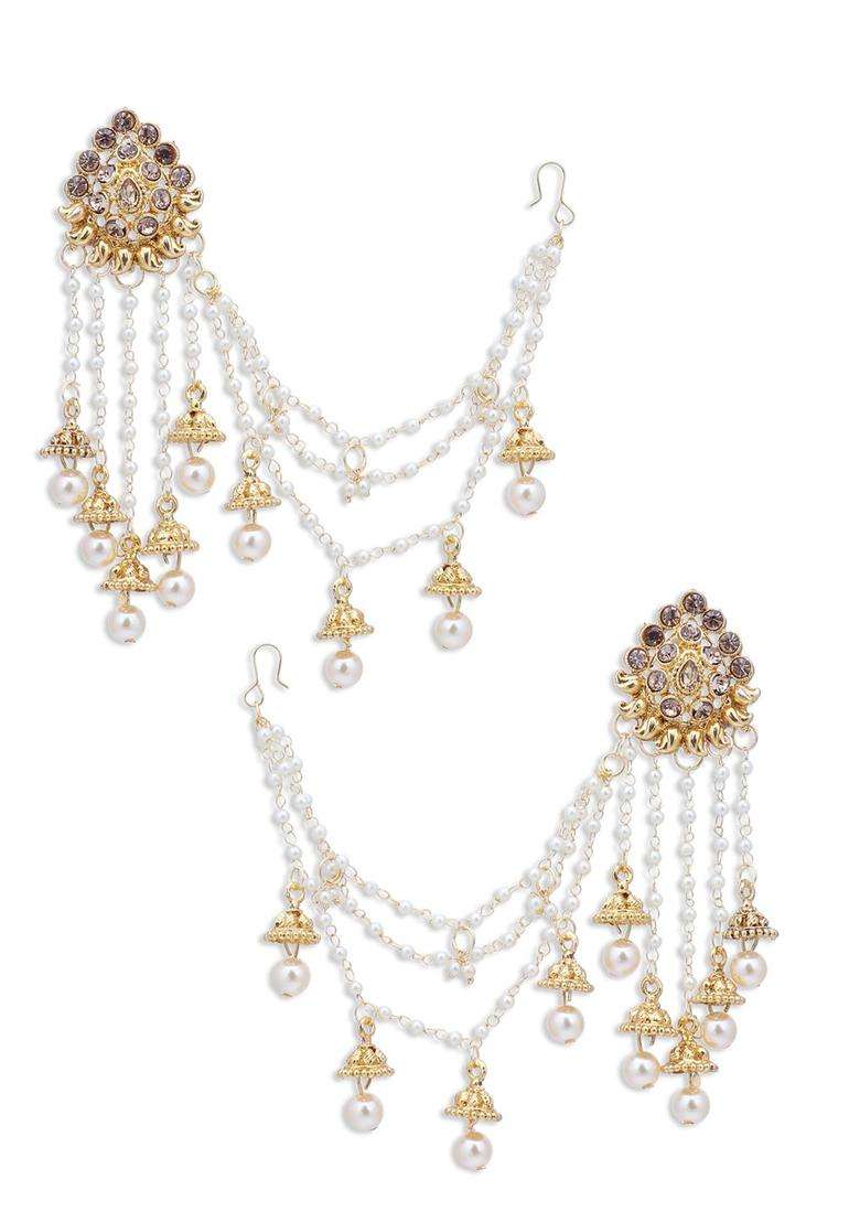 Gold-Plated Contemporary Chained Jhumkas Earrings with Pearl for Women | Traditional Ethnic Jewellery for Wedding & Festive Wear | Gift for Her - Indya