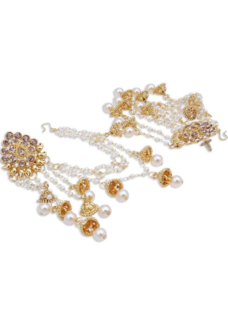 Gold-Plated Contemporary Chained Jhumkas Earrings with Pearl for Women | Traditional Ethnic Jewellery for Wedding & Festive Wear | Gift for Her - Indya