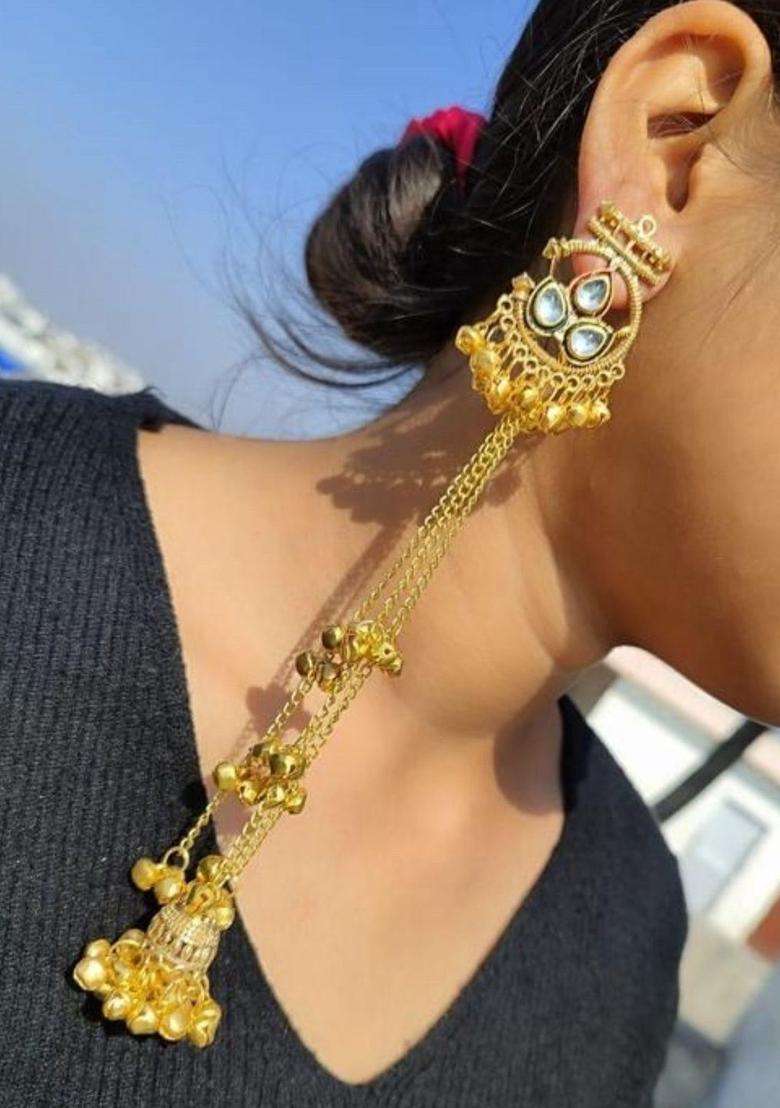 Gold-Plated Geometric Jhumkas Earrings for Women | Traditional Ethnic Jewellery for Wedding & Festive Wear | Gift for Her - Indya