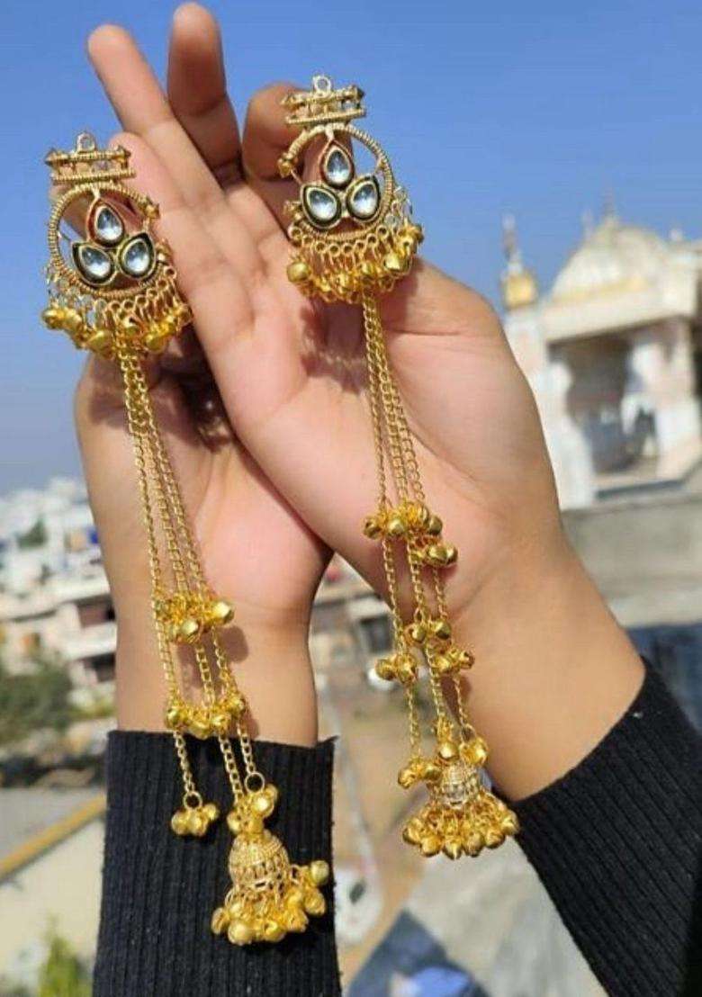 Gold-Plated Geometric Jhumkas Earrings for Women | Traditional Ethnic Jewellery for Wedding & Festive Wear | Gift for Her - Indya