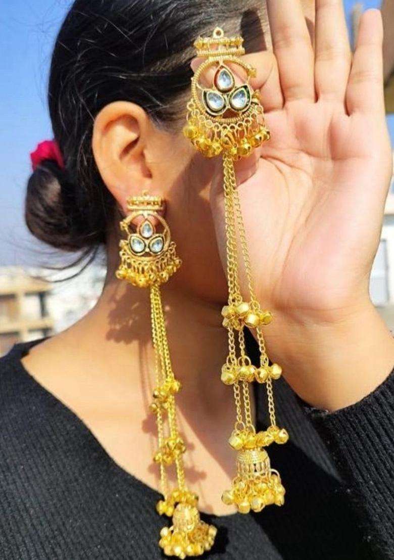 Gold-Plated Geometric Jhumkas Earrings for Women | Traditional Ethnic Jewellery for Wedding & Festive Wear | Gift for Her - Indya