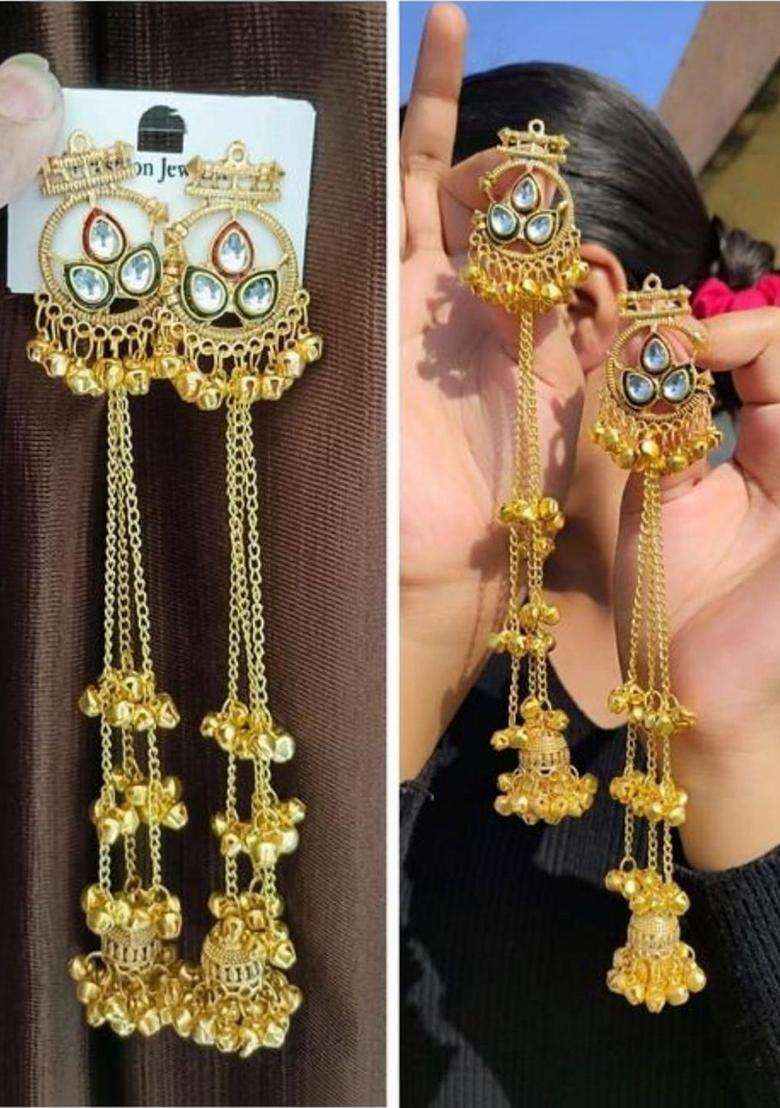 Gold-Plated Geometric Jhumkas Earrings for Women | Traditional Ethnic Jewellery for Wedding & Festive Wear | Gift for Her - Indya