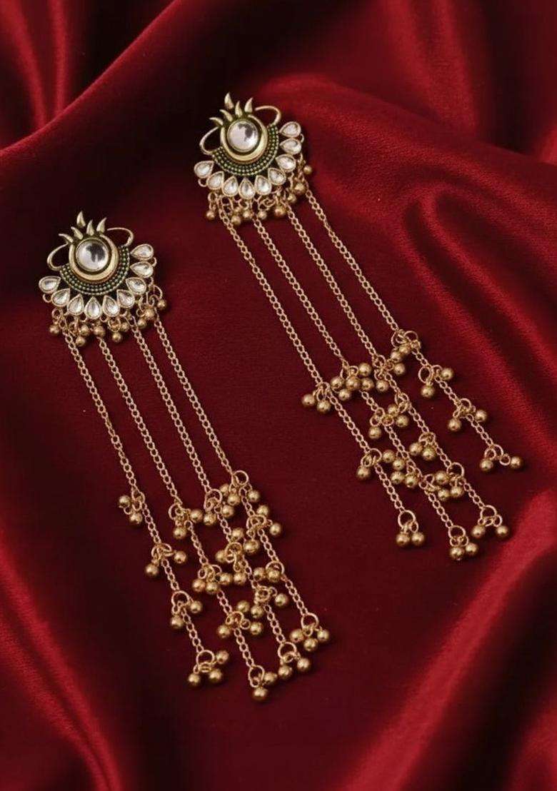 Gold-Plated Contemporary Drop Earrings for Women | Traditional Ethnic Jewellery for Wedding & Festive Wear | Gift for Her - Indya