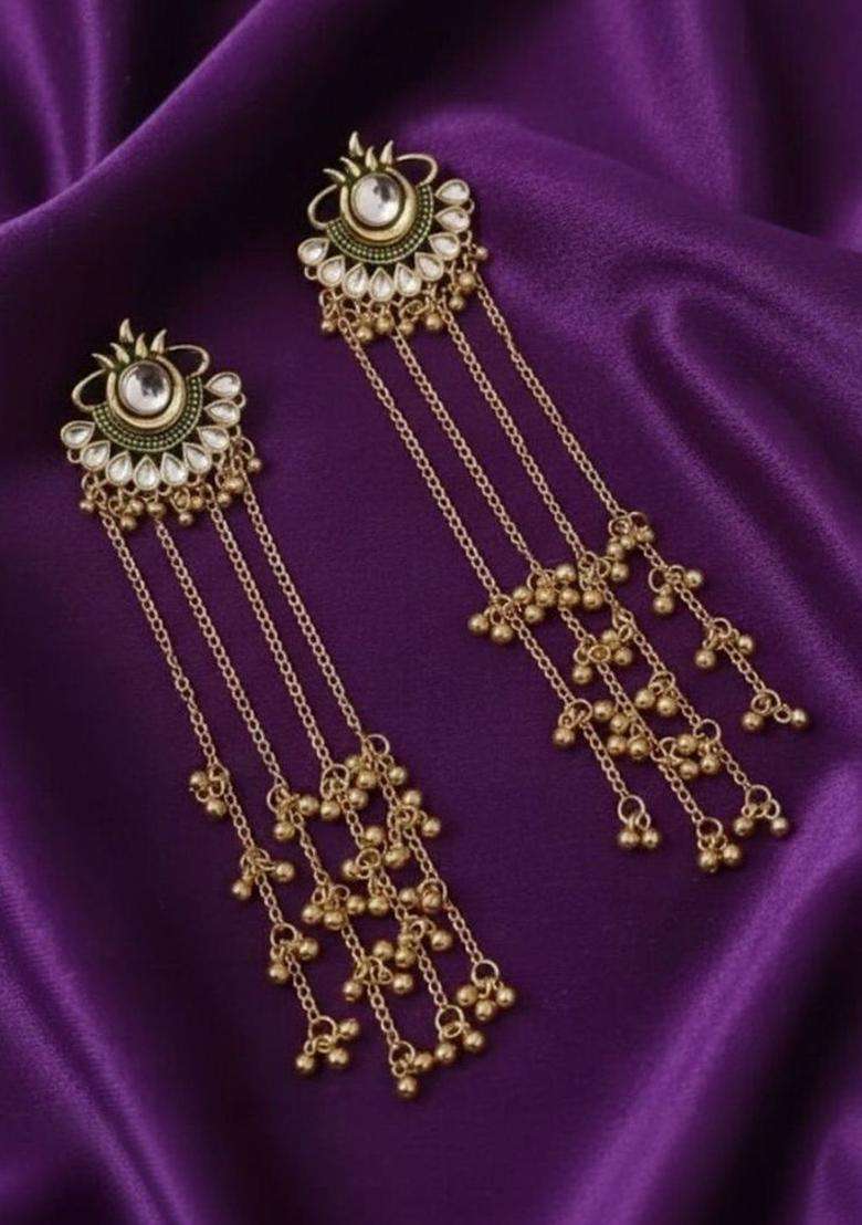 Gold-Plated Contemporary Drop Earrings for Women | Traditional Ethnic Jewellery for Wedding & Festive Wear | Gift for Her - Indya