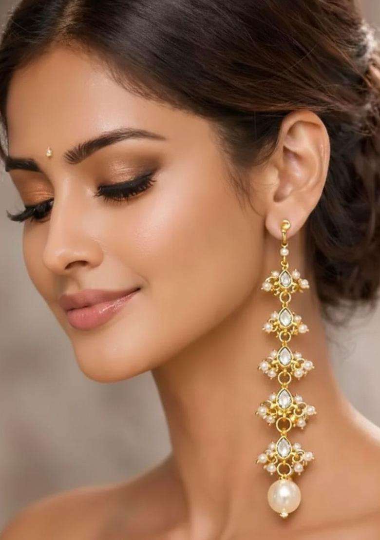 Gold-Plated Geometric Drop Earrings for Women | Traditional Ethnic Jewellery for Wedding & Festive Wear | Gift for Her - Indya