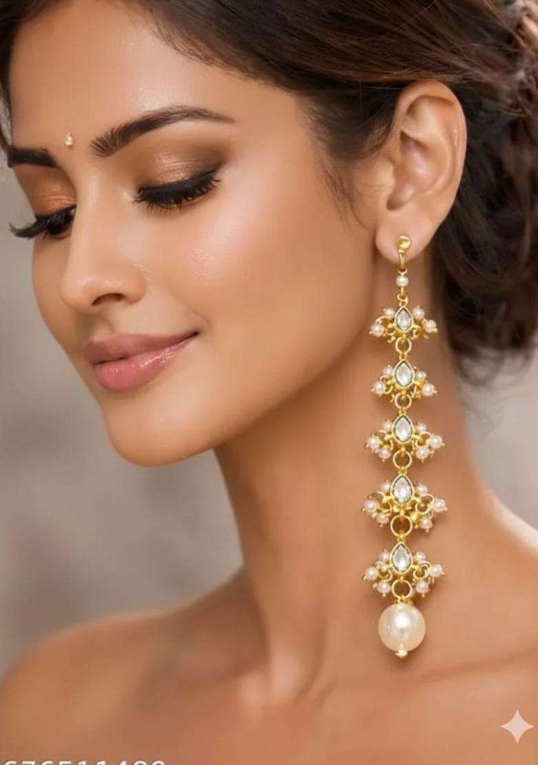 Gold-Plated Contemporary Drop Earrings for Women | Traditional Ethnic Jewellery for Wedding & Festive Wear | Gift for Her - Indya