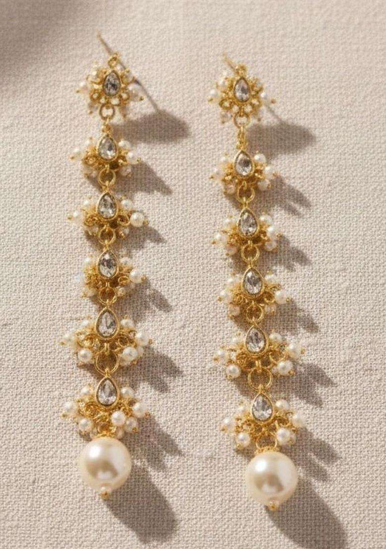 Gold-Plated Contemporary Drop Earrings for Women | Traditional Ethnic Jewellery for Wedding & Festive Wear | Gift for Her - Indya