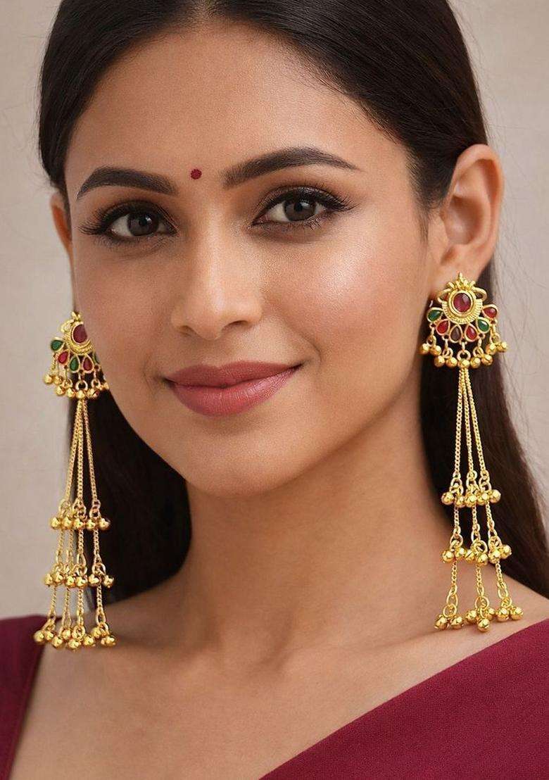 Gold-Plated Floral Drop Earrings for Women | Traditional Ethnic Jewellery for Wedding & Festive Wear | Gift for Her - Indya