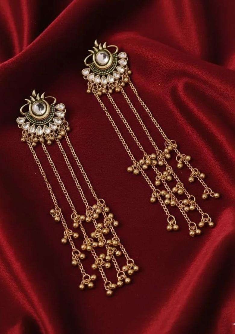 Gold-Plated Contemporary Drop Earrings for Women | Traditional Ethnic Jewellery for Wedding & Festive Wear | Gift for Her - Indya