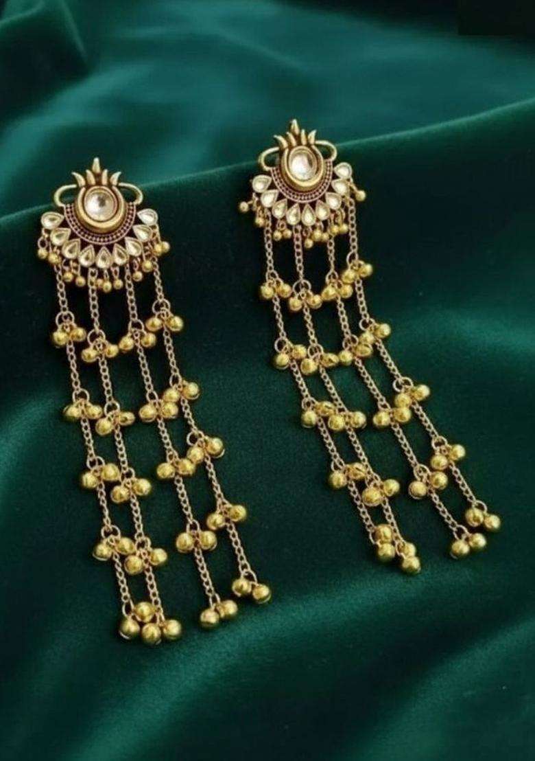 Gold-Plated Floral Drop Earrings for Women | Traditional Ethnic Jewellery for Wedding & Festive Wear | Gift for Her - Indya