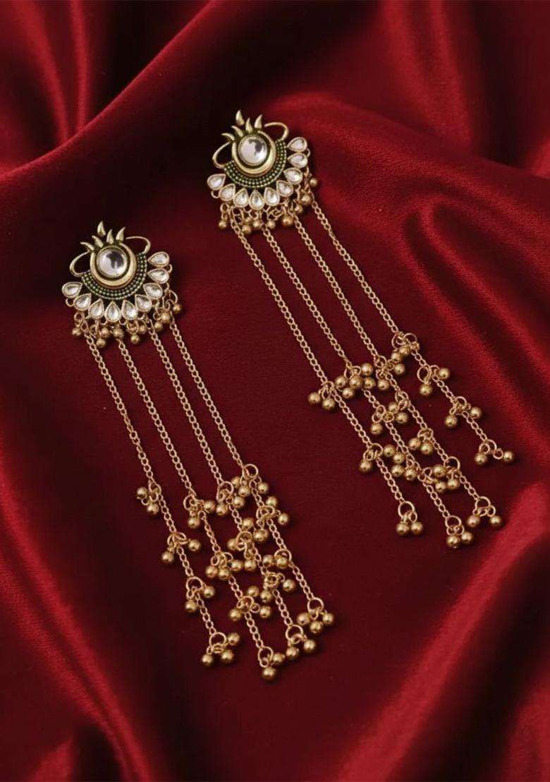 Gold-Plated Contemporary Drop Earrings for Women | Traditional Ethnic Jewellery for Wedding & Festive Wear | Gift for Her - Indya
