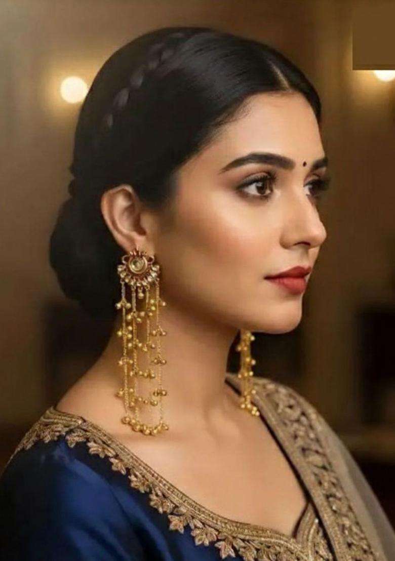Gold-Plated Contemporary Drop Earrings for Women | Traditional Ethnic Jewellery for Wedding & Festive Wear | Gift for Her - Indya
