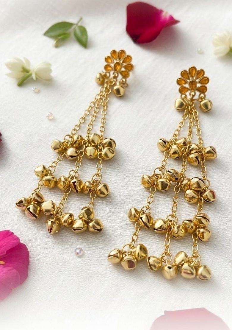 Gold-Plated Floral Drop Earrings for Women | Traditional Ethnic Jewellery for Wedding & Festive Wear | Gift for Her - Indya
