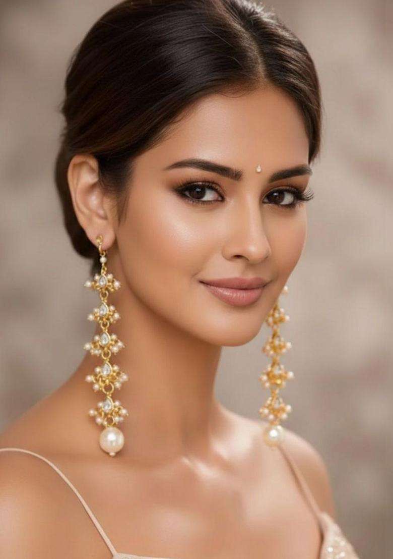 Gold-Plated Geometric Drop Earrings for Women | Traditional Ethnic Jewellery for Wedding & Festive Wear | Gift for Her - Indya