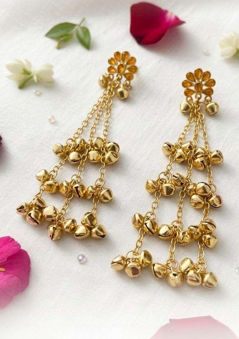 Gold-Plated Contemporary Drop Earrings for Women | Traditional Ethnic Jewellery for Wedding & Festive Wear | Gift for Her - Indya