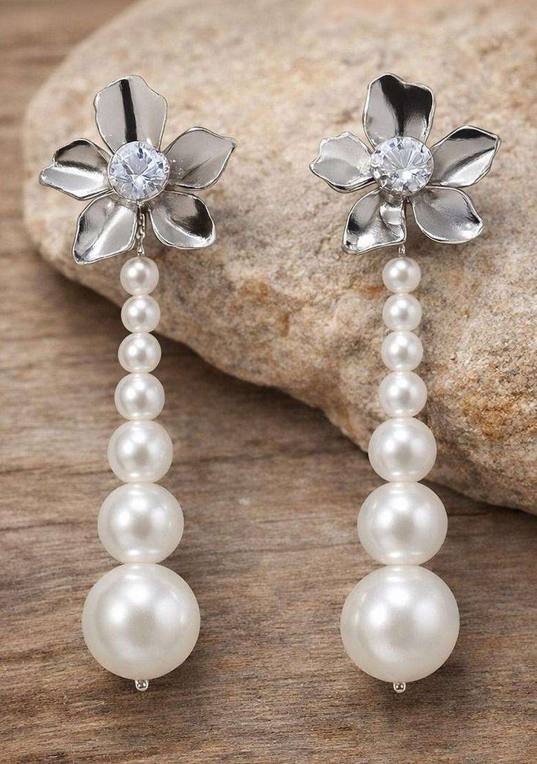 Silver-Plated Diamond Shaped Drop Earrings with CZ Stone for Women | Stylish Party & Everyday Wear | Gift for Her - Indya