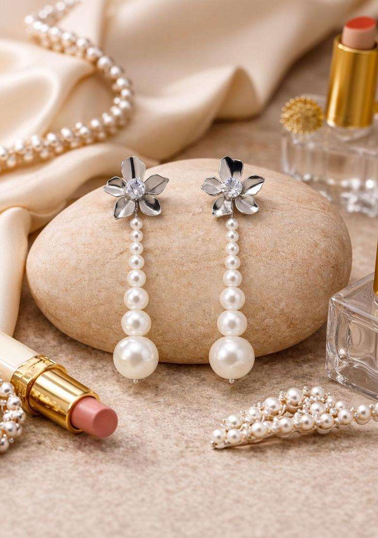 Silver-Plated Diamond Shaped Drop Earrings with CZ Stone for Women | Stylish Party & Everyday Wear | Gift for Her - Indya