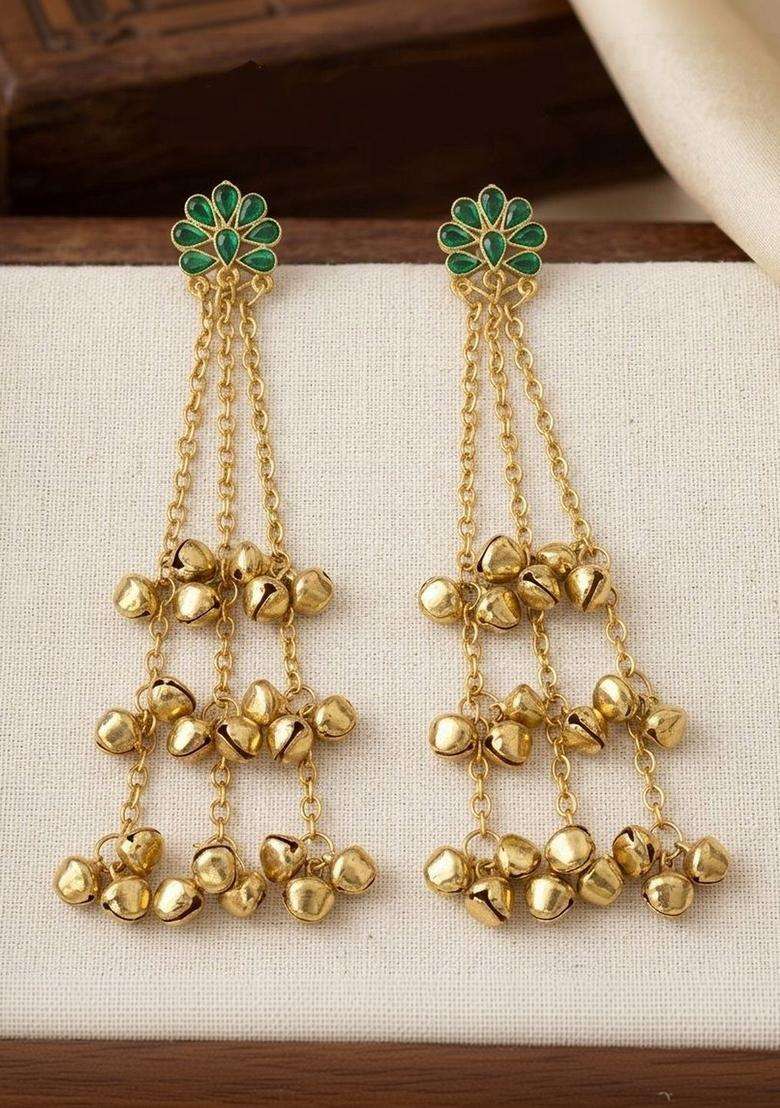 Gold-Plated Floral Drop Earrings for Women | Traditional Ethnic Jewellery for Wedding & Festive Wear | Gift for Her - Indya