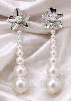 Silver-Plated Floral Shaped Drop Earrings with CZ Stone for Women | Stylish Party & Everyday Wear | Gift for Her