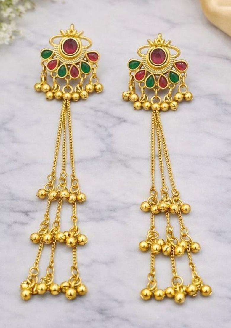 Gold-Plated Floral Drop Earrings for Women | Traditional Ethnic Jewellery for Wedding & Festive Wear | Gift for Her - Indya