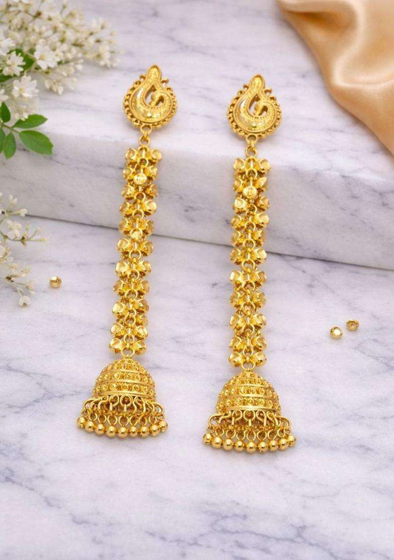 Gold-Plated Peacock Shaped Jhumkas Earrings for Women | Traditional Ethnic Jewellery for Wedding & Festive Wear | Gift for Her - Indya