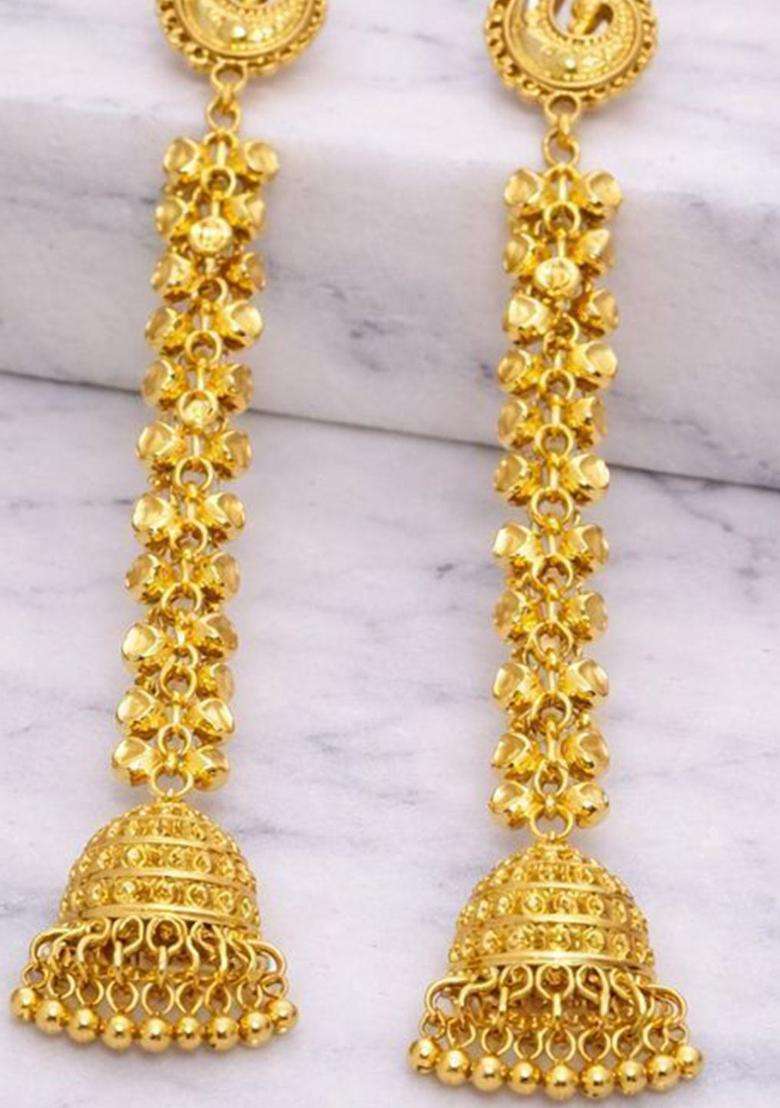 Gold-Plated Peacock Shaped Jhumkas Earrings for Women | Traditional Ethnic Jewellery for Wedding & Festive Wear | Gift for Her - Indya