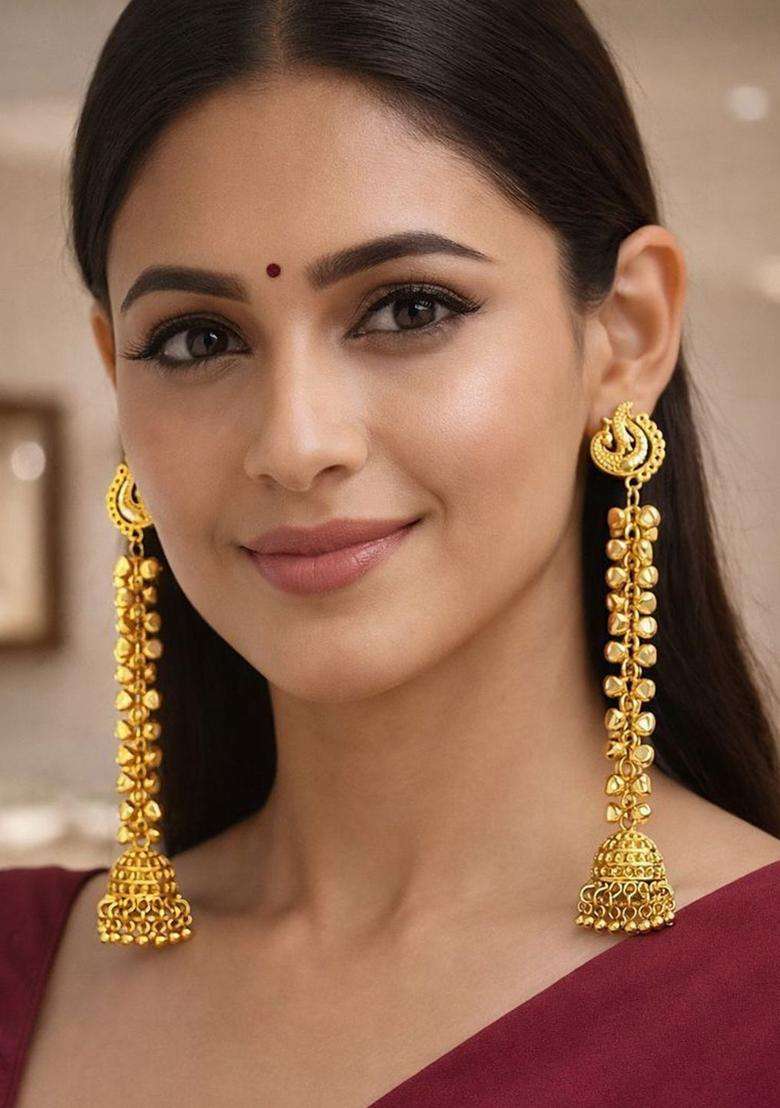 Gold-Plated Peacock Shaped Jhumkas Earrings for Women | Traditional Ethnic Jewellery for Wedding & Festive Wear | Gift for Her - Indya