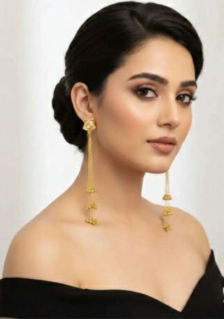 Gold-Plated Contemporary Drop Earrings for Women | Traditional Ethnic Jewellery for Wedding & Festive Wear | Gift for Her - Indya