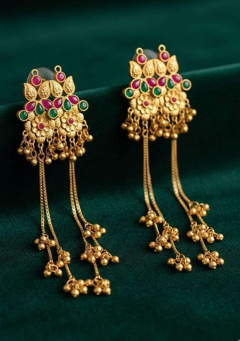 Gold-Plated Floral Earrings for Women | Traditional Ethnic Jewellery for Wedding & Festive Wear | Gift for Her - Indya