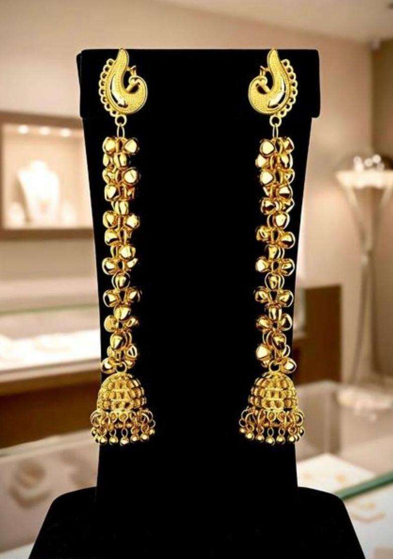 Gold-Plated Peacock Shaped Jhumkas Earrings for Women | Traditional Ethnic Jewellery for Wedding & Festive Wear | Gift for Her - Indya