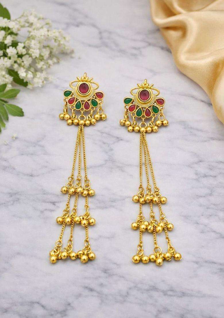 Gold-Plated Contemporary Drop Earrings for Women | Traditional Ethnic Jewellery for Wedding & Festive Wear | Gift for Her - Indya