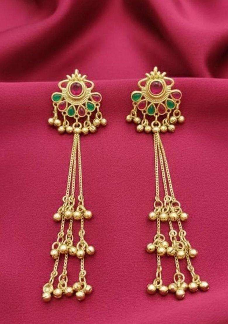 Gold-Plated Contemporary Drop Earrings for Women | Traditional Ethnic Jewellery for Wedding & Festive Wear | Gift for Her - Indya