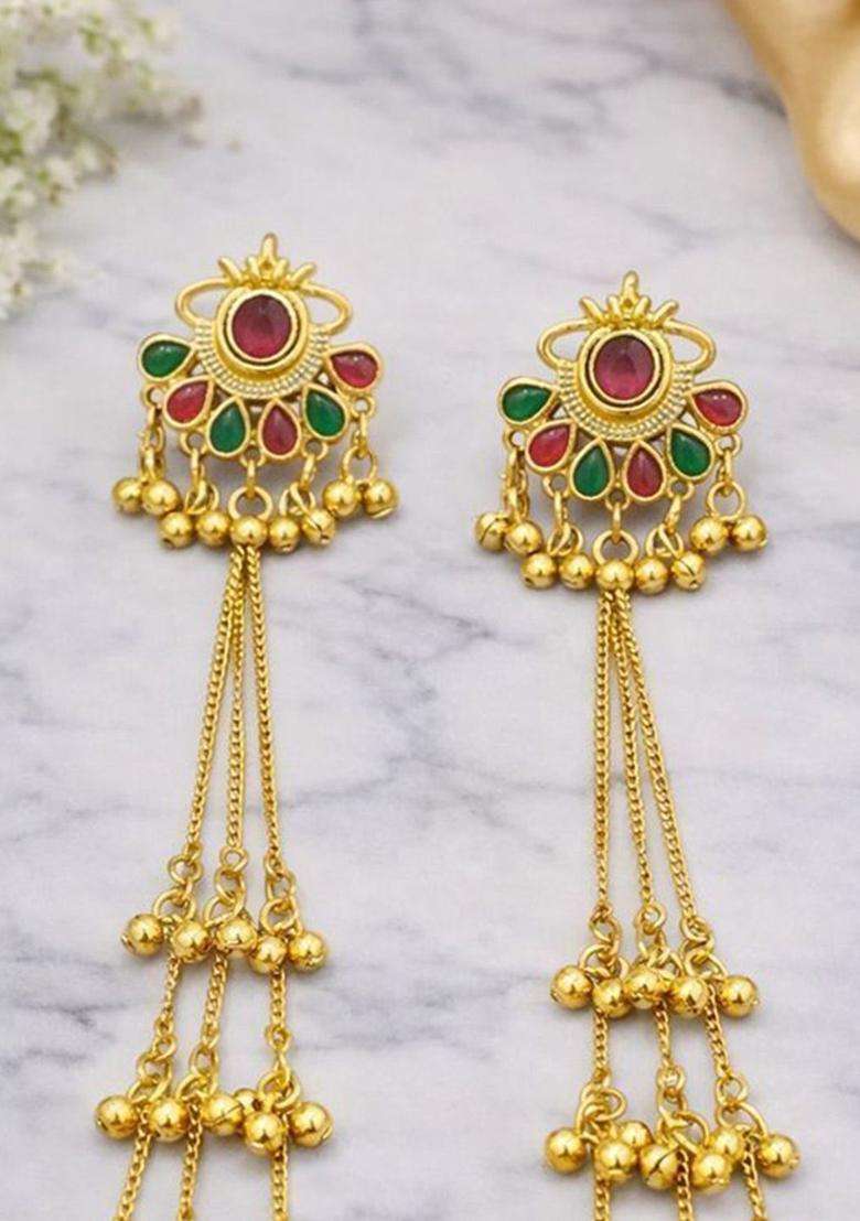 Gold-Plated Contemporary Drop Earrings for Women | Traditional Ethnic Jewellery for Wedding & Festive Wear | Gift for Her - Indya