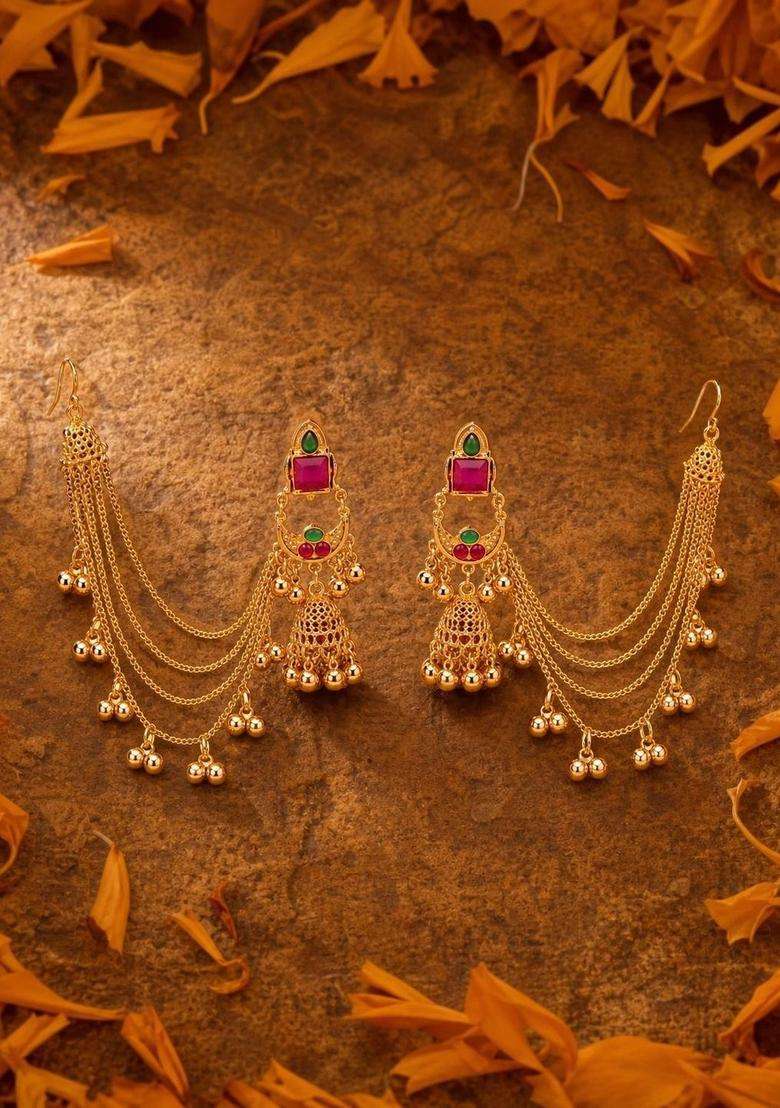 Gold-Plated Contemporary Jhumkas Earrings for Women | Traditional Ethnic Jewellery for Wedding & Festive Wear | Gift for Her - Indya