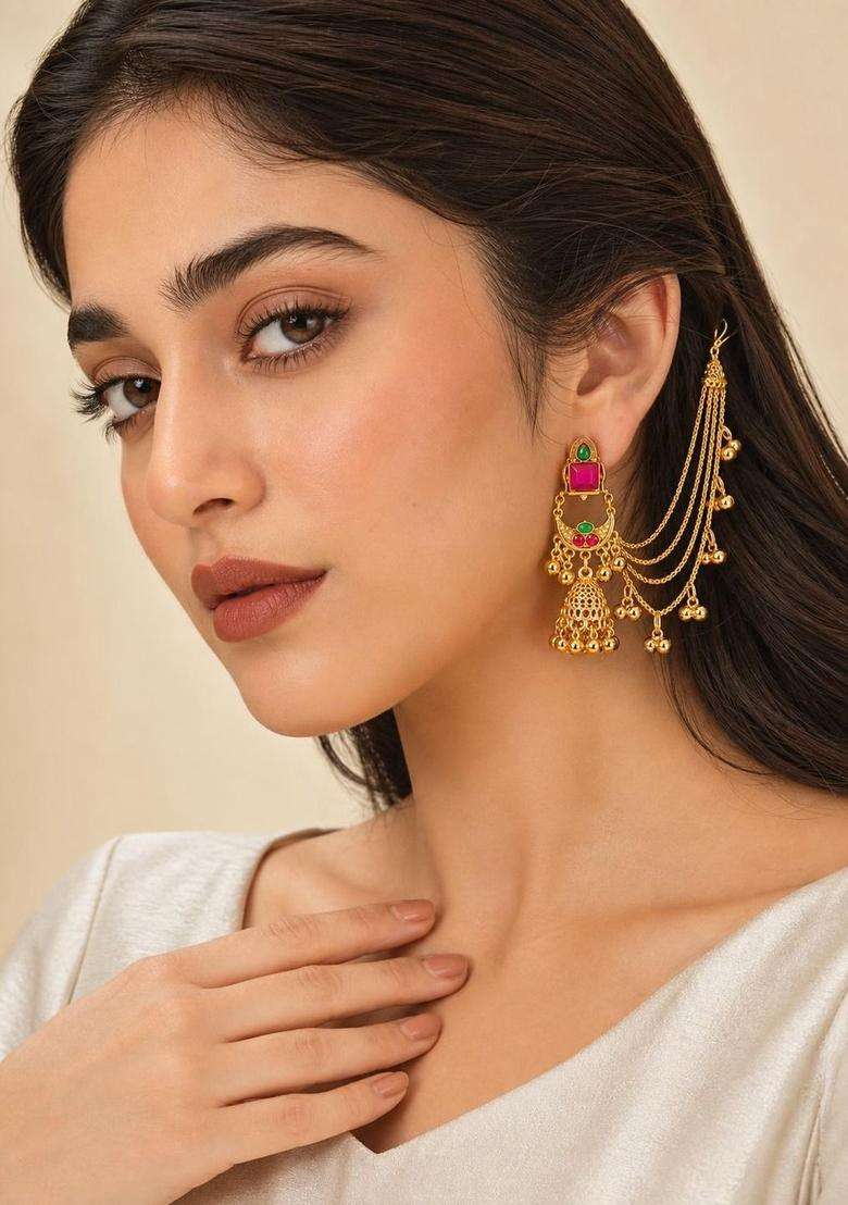 Gold-Plated Contemporary Jhumkas Earrings for Women | Traditional Ethnic Jewellery for Wedding & Festive Wear | Gift for Her - Indya