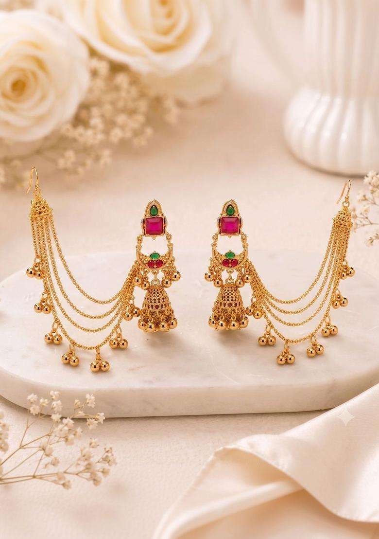 Gold-Plated Contemporary Jhumkas Earrings for Women | Traditional Ethnic Jewellery for Wedding & Festive Wear | Gift for Her - Indya
