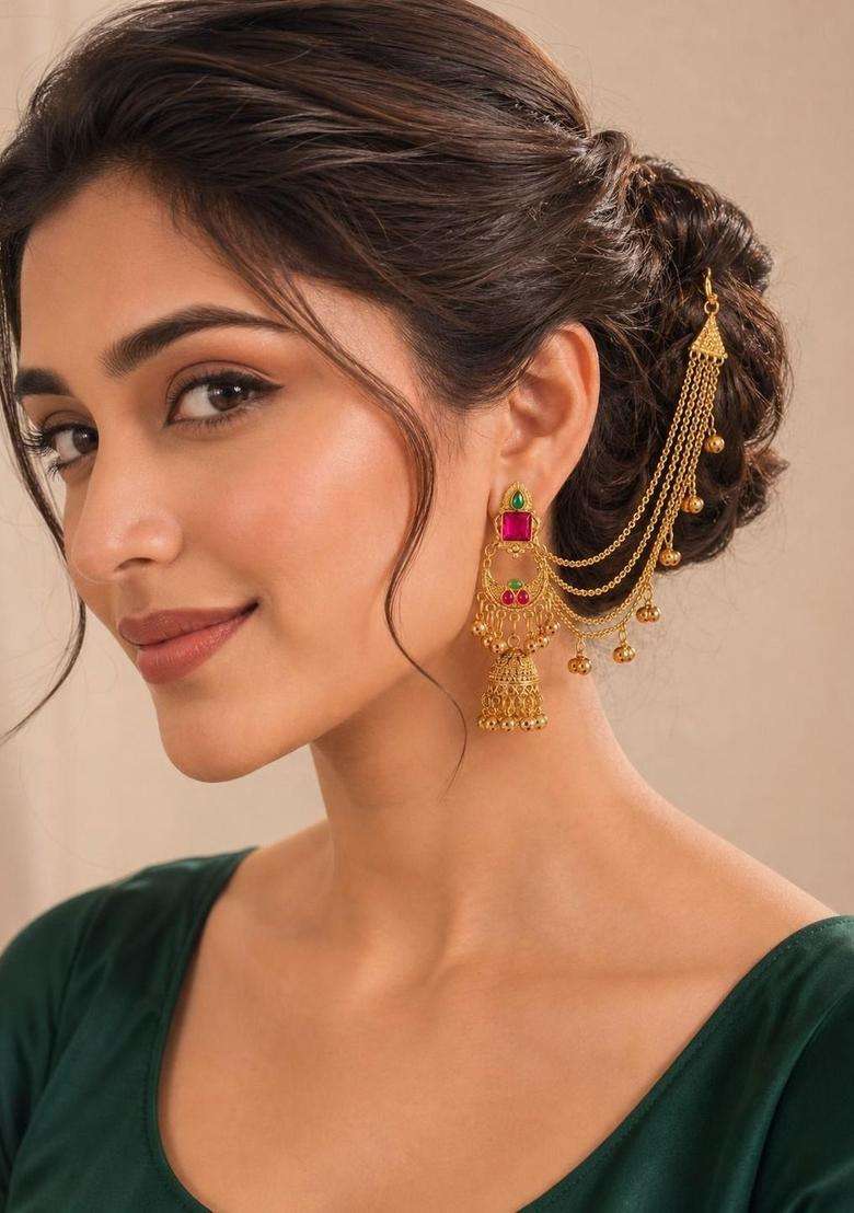 Gold-Plated Contemporary Jhumkas Earrings for Women | Traditional Ethnic Jewellery for Wedding & Festive Wear | Gift for Her - Indya