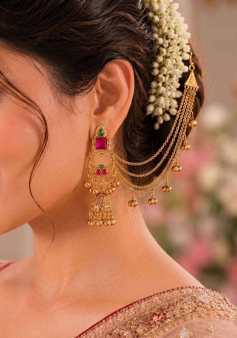 Gold-Plated Contemporary Jhumkas Earrings for Women | Traditional Ethnic Jewellery for Wedding & Festive Wear | Gift for Her - Indya