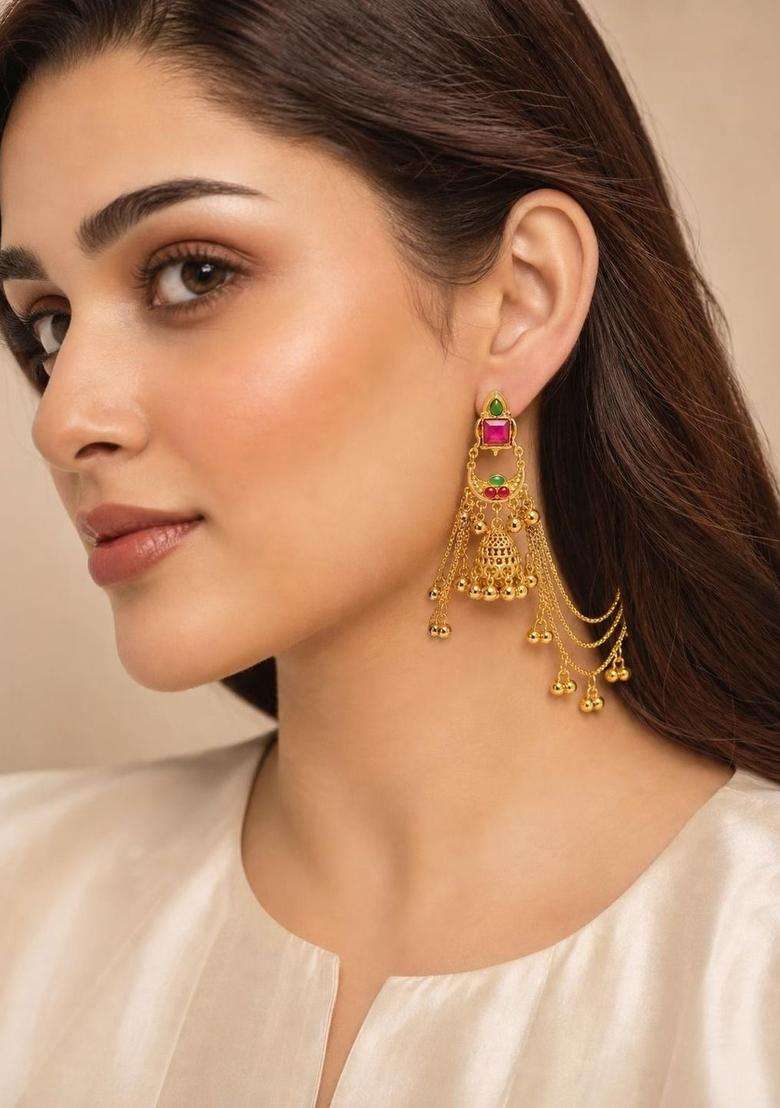 Gold-Plated Contemporary Jhumkas Earrings for Women | Traditional Ethnic Jewellery for Wedding & Festive Wear | Gift for Her - Indya