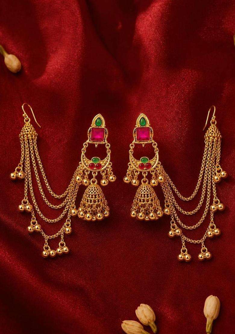 Gold-Plated Contemporary Jhumkas Earrings for Women | Traditional Ethnic Jewellery for Wedding & Festive Wear | Gift for Her - Indya