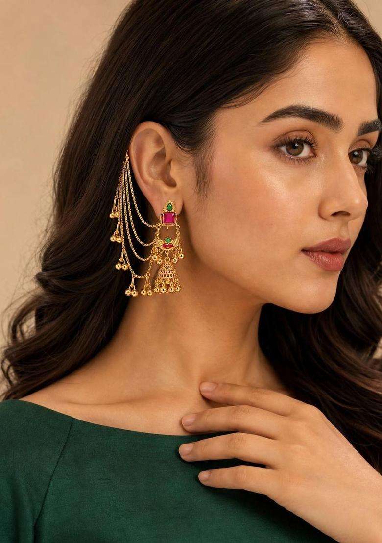 Gold-Plated Contemporary Jhumkas Earrings for Women | Traditional Ethnic Jewellery for Wedding & Festive Wear | Gift for Her - Indya