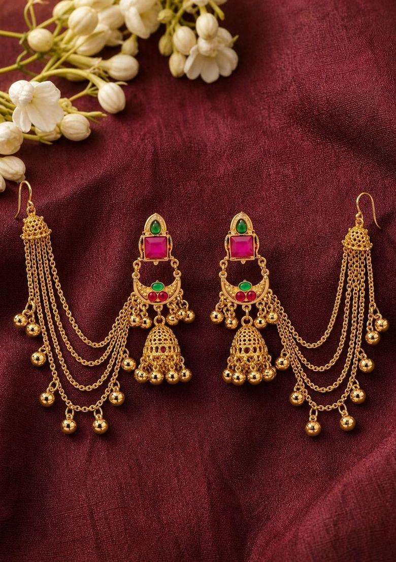Gold-Plated Contemporary Jhumkas Earrings for Women | Traditional Ethnic Jewellery for Wedding & Festive Wear | Gift for Her - Indya