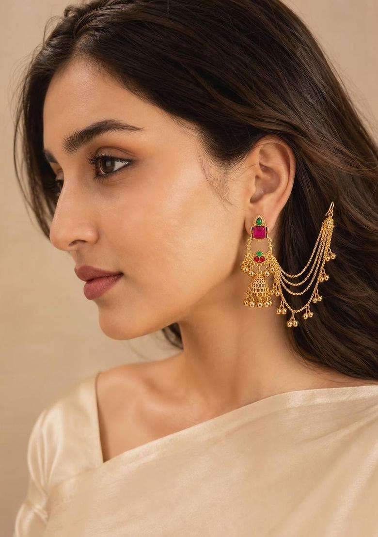 Gold-Plated Contemporary Jhumkas Earrings for Women | Traditional Ethnic Jewellery for Wedding & Festive Wear | Gift for Her - Indya