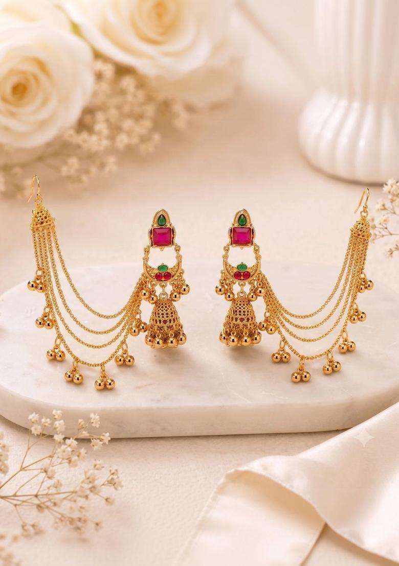 Gold-Plated Contemporary Jhumkas Earrings for Women | Traditional Ethnic Jewellery for Wedding & Festive Wear | Gift for Her - Indya