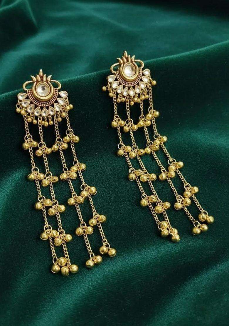 Gold-Plated Contemporary Drop Earrings for Women | Traditional Ethnic Jewellery for Wedding & Festive Wear | Gift for Her - Indya